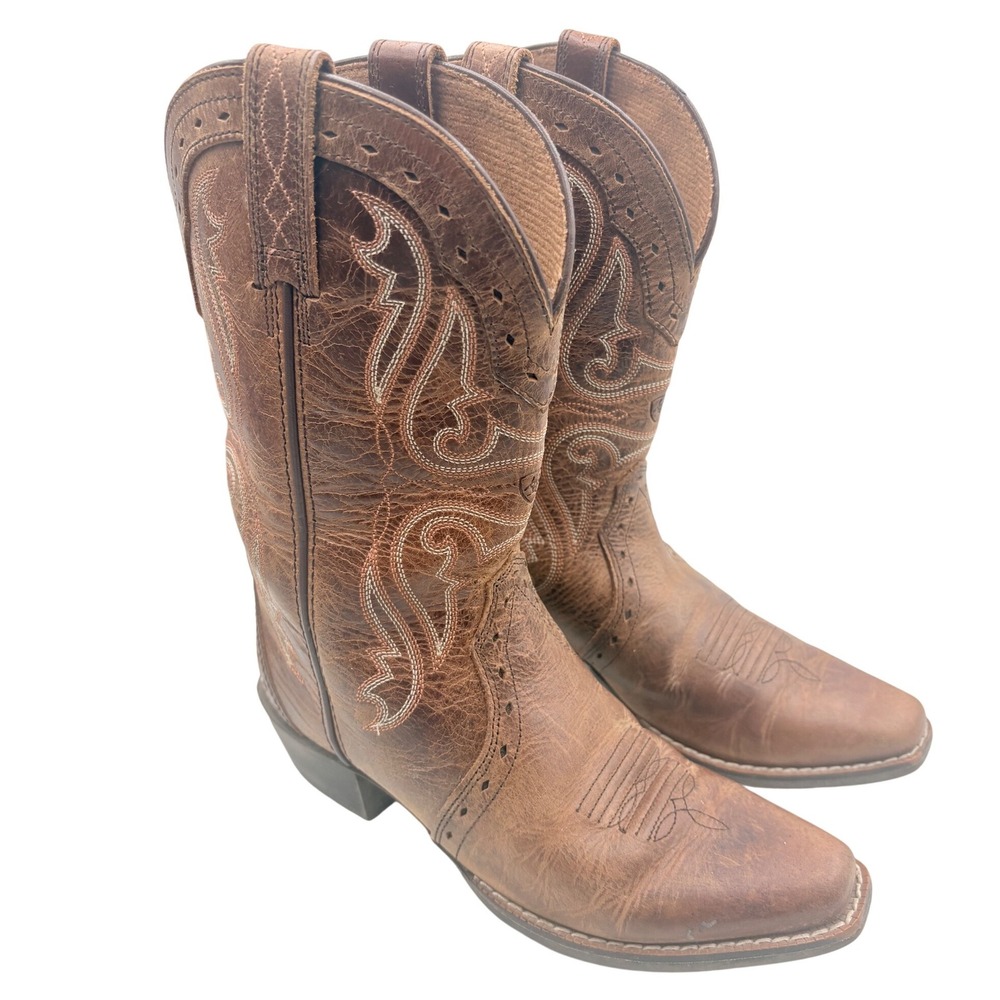 Ariat youth cowboy boots size‎ 1.5 brown leather western rodeo excellent
